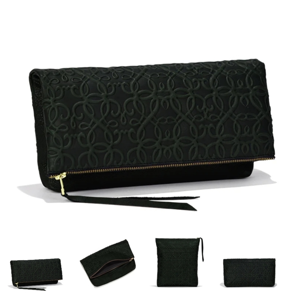Alex and Ani -Gabriel Leather Fold Over Clutch| Forest Green| NEW WITH TAGS-